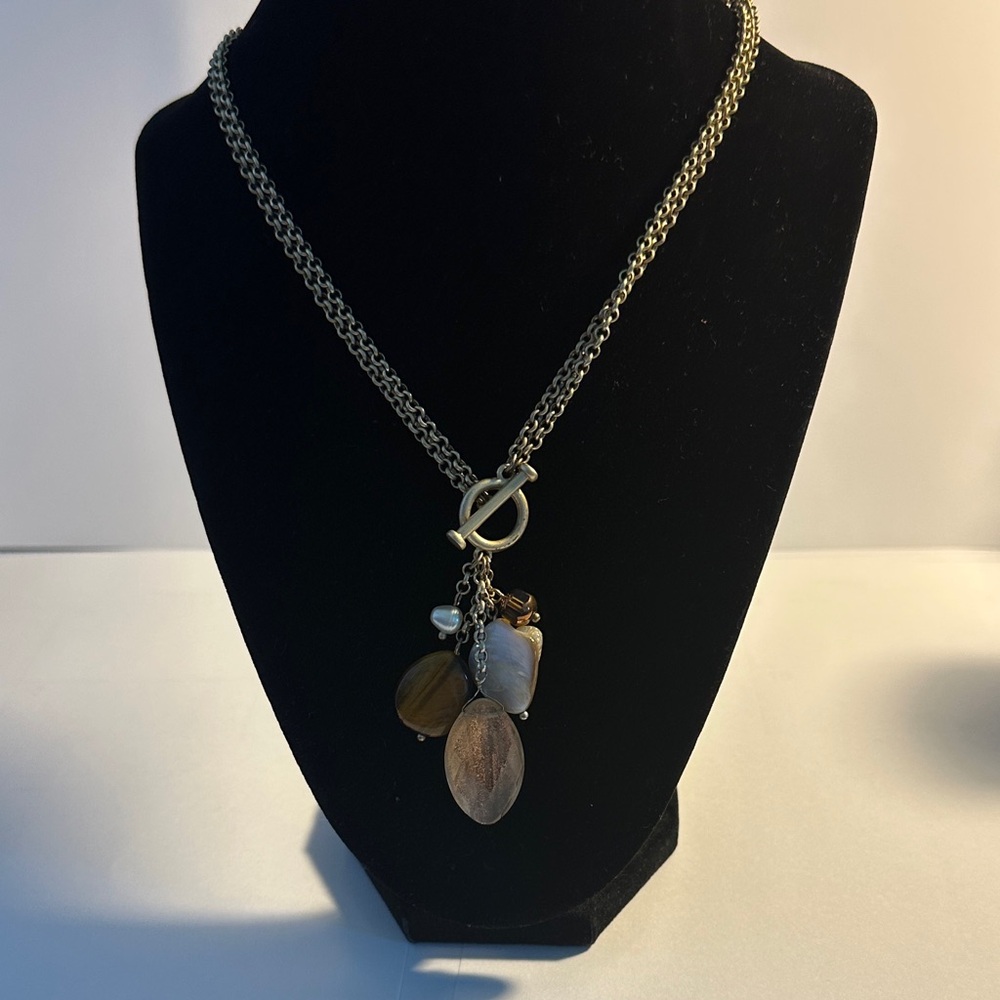 Lia Sophia Antique Gold Chain Necklace with Brown and Cream Charms